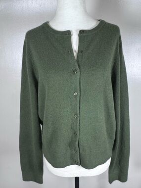 Anthropologie Sz L Green 100% Cashmere Long Sleeve Buttoned Cardigan Sweater